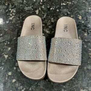 I.N.C International Concepts Shiny Gold Rhinestone Sandal Slide ( Size 6 )
